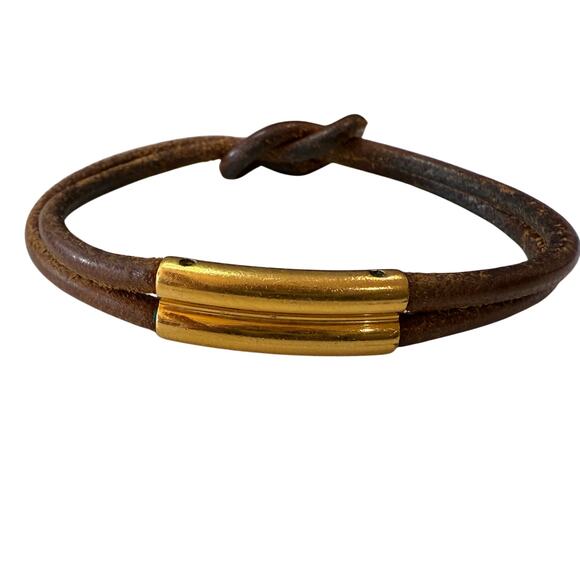 Hermes  Atame Leather Bracelet*Gold Bars*Large Wrist Friendly*9.3" diameter - Picture 2 of 3